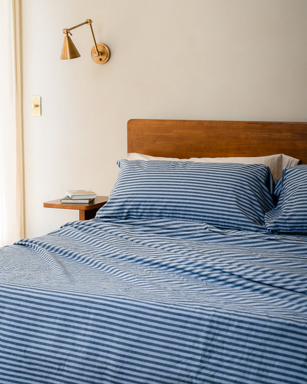 Classic Micro Twill Stripe Melange Sheet Set Indigo - Image 11